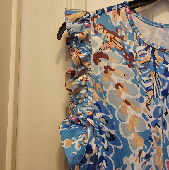 GUC Women's Abstract Floral Ruffled Sleeveless Top - 2XL - Picture 2 of 6